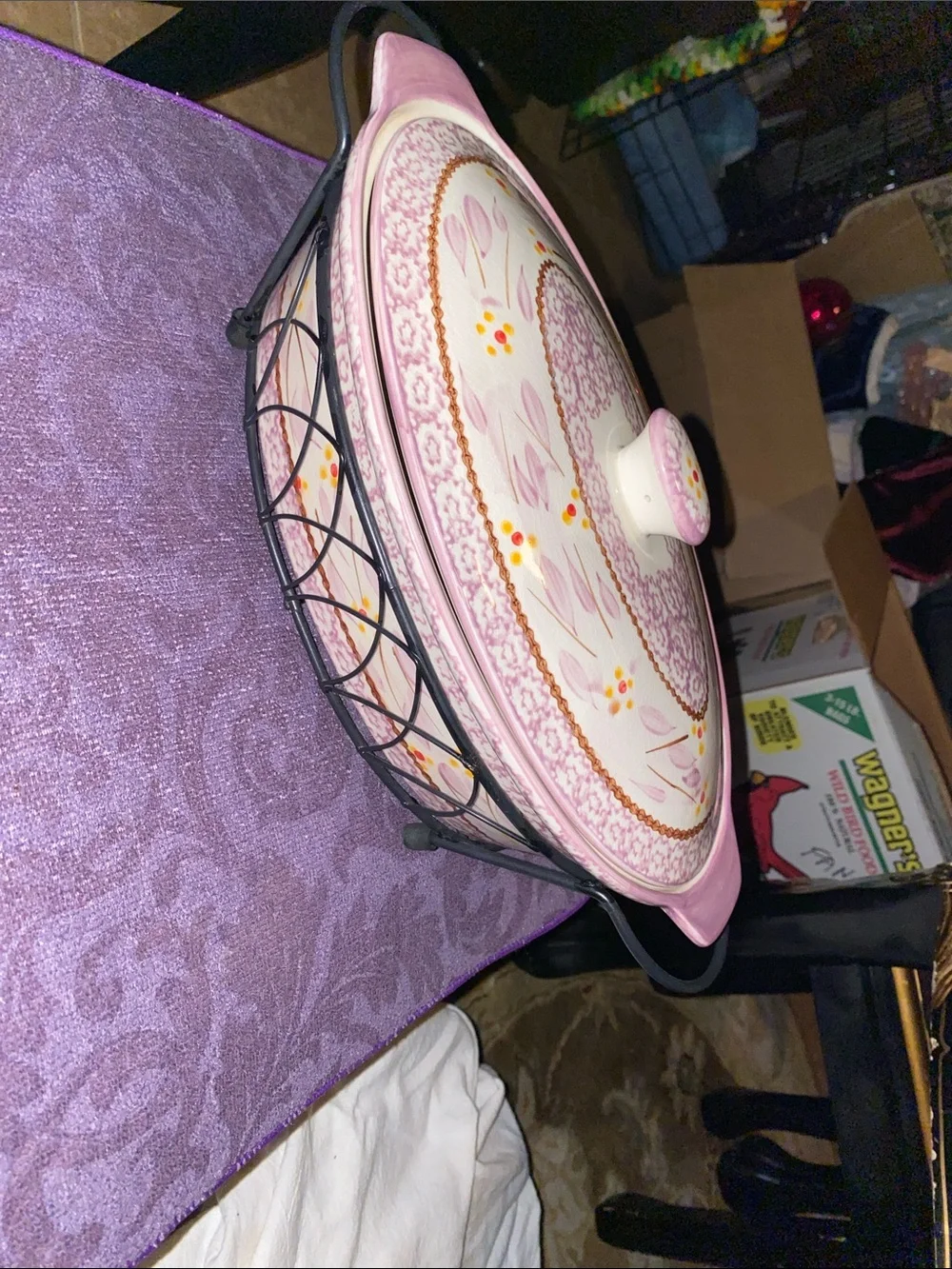 Temptations 4PC Old World Pink and White Floral Ceramic Covered Casserole Dish